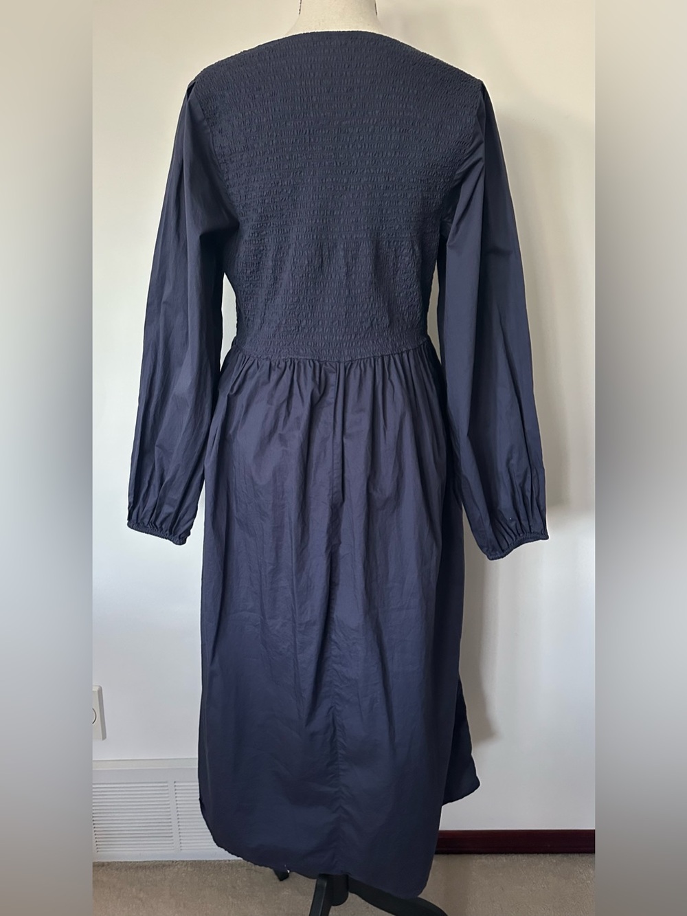 Cottagecore Navy Smocked Dress Puff Sleeve Prairie Large Western Peasant Dress - Picture 6 of 10